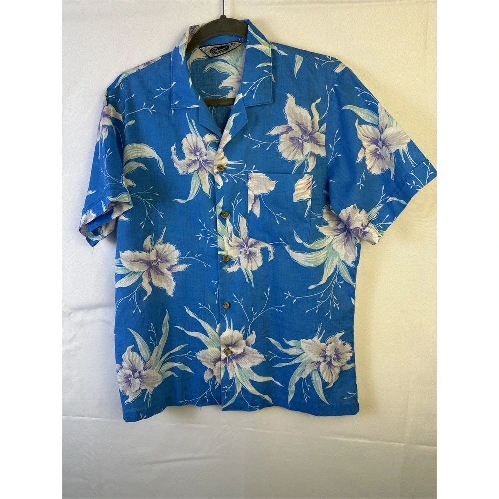 Triumph Of California Hawaiian Aloha Shirt Men's Size Medium Short Sleeve Blue